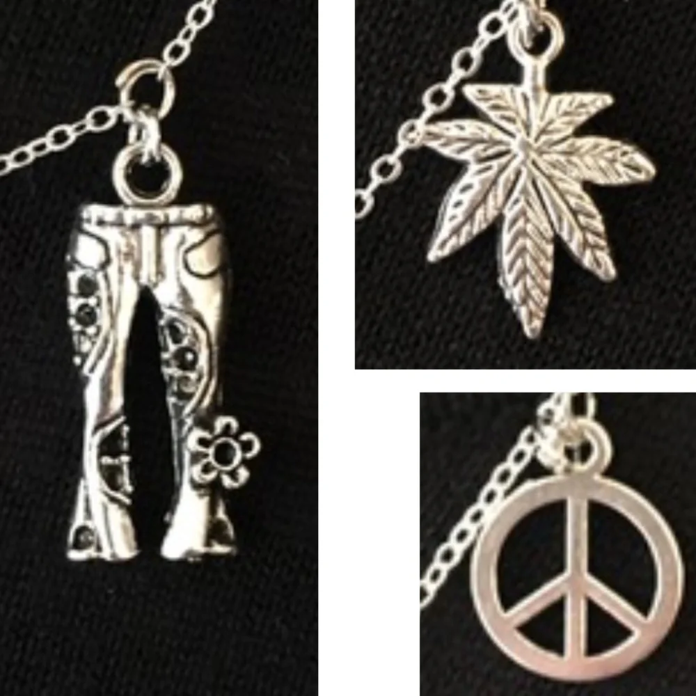“Groovy Hippie" Handmade 2-Layer Necklace, Flower Power Peace Love Music VW Bug - Picture 5 of 15